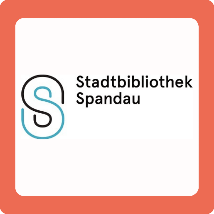 Logo der Stadtbibliothek Spandau mit Rand in VÖBB-Rot