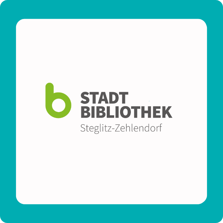 Logo der Stadtbibliothek Steglitz-Zehlendorf mit Rand in VÖBB-Blau