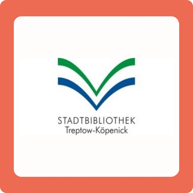 Logo der Stadtbibliothek Treptow-Köpenick mit Rand in VÖBB-Rot