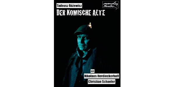 Theaterplakat Der komische alte zeigt ein Foto eines Mannes im Dunkeln